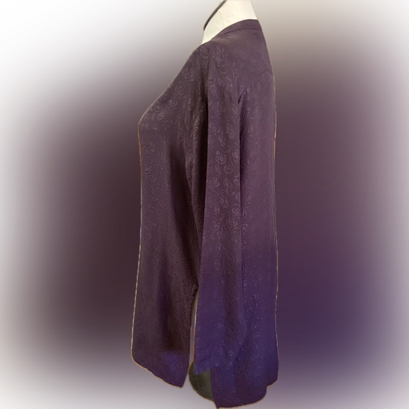 CHICO’S 100% Silk Deep Plum Long Sleeve Tunic 3-D flowing floral design Chicos 3 - Picture 6 of 11